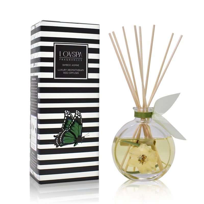 LOVSPA Reed Diffuser Set, Bamboo Jasmine Scented Oil Diffuser with Sticks, Home Fragrance Accessories for Bathroom Shelf Decor, Aroma Diffusers for Home or Office Desk, USA Made - Image 1